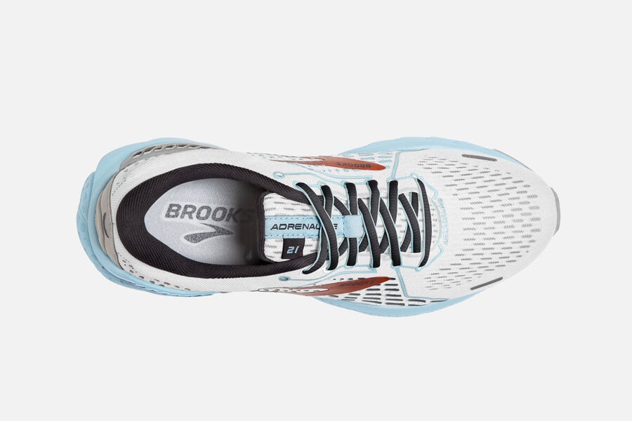 Adrenaline GTS 21 Road Brooks Running Shoes NZ Womens - White/Gold/Blue - IACQJO-064